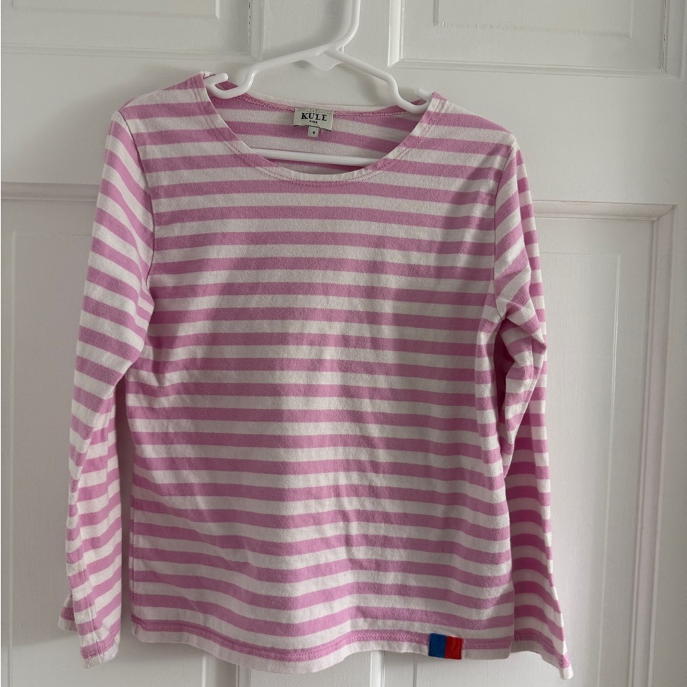 KULE Pink and White Striped Long Sleeve Tee